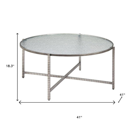 41" Silver Glass and Steel Round Coffee Table