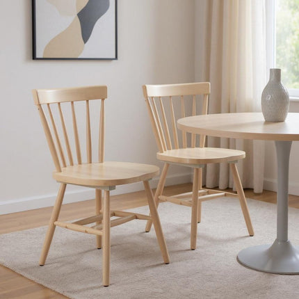 Set of Two Natural Wood Open Back Dining Side Chairs