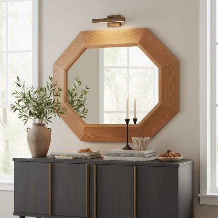 53" Natural Solid Wood Octagon Freestanding And Leaning Framed Accent Mirror