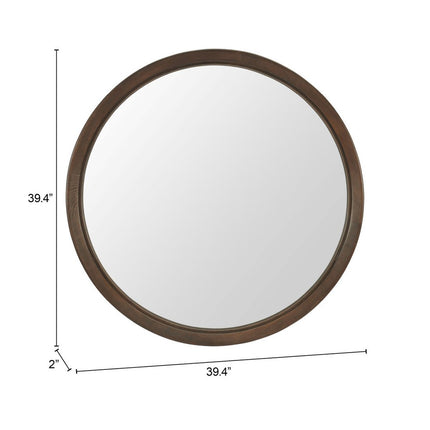 39" Espresso Solid Wood Round Freestanding And Leaning Framed Accent Mirror