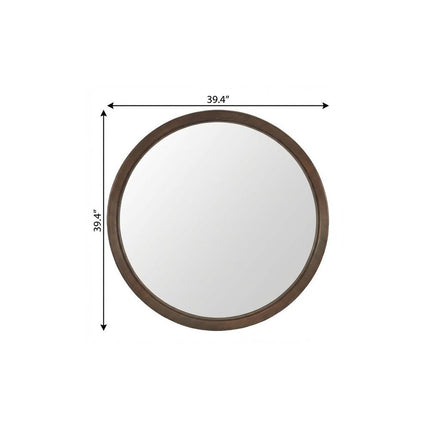 39" Espresso Solid Wood Round Freestanding And Leaning Framed Accent Mirror