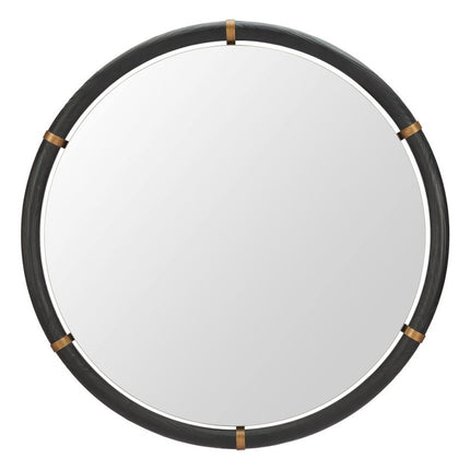 39" Black Solid Wood Round Freestanding And Leaning Framed Accent Mirror