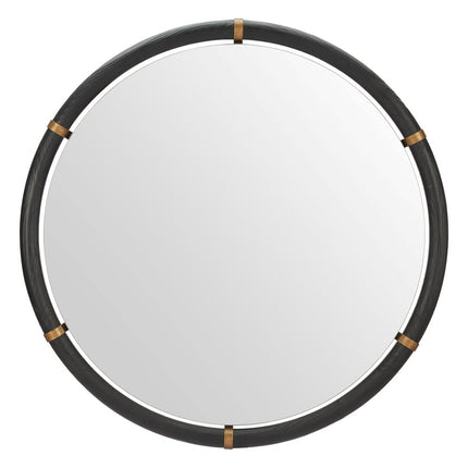 39" Black Solid Wood Round Freestanding And Leaning Framed Accent Mirror