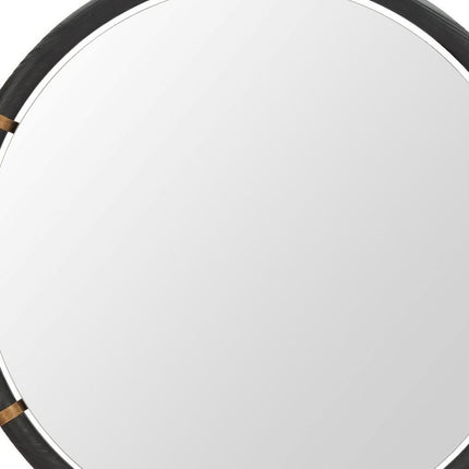 39" Black Solid Wood Round Freestanding And Leaning Framed Accent Mirror