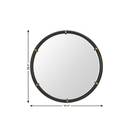 39" Black Solid Wood Round Freestanding And Leaning Framed Accent Mirror
