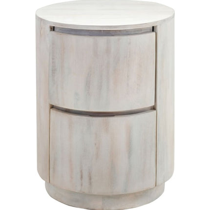 24" White Solid Wood Round Drum End Table With Two Drawers
