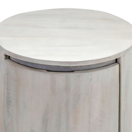 24" White Solid Wood Round Drum End Table With Two Drawers