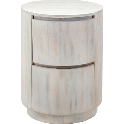 24" White Solid Wood Round Drum End Table With Two Drawers