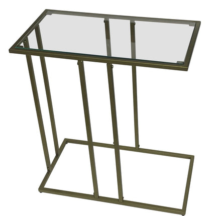 26" Clear and Antiqued Gold Glass and Iron Frame End Table