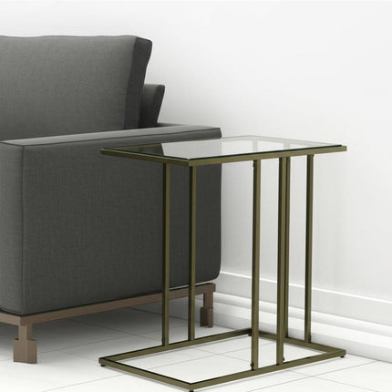 26" Clear and Antiqued Gold Glass and Iron Frame End Table
