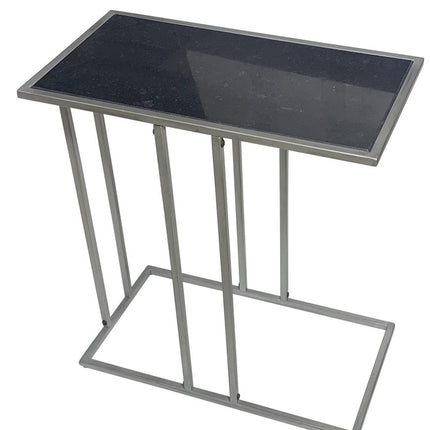26" Black and Gunmetal Marble and Iron Frame End Table