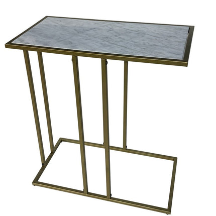 26" White and Antiqued Gold Marble and Iron Frame End Table