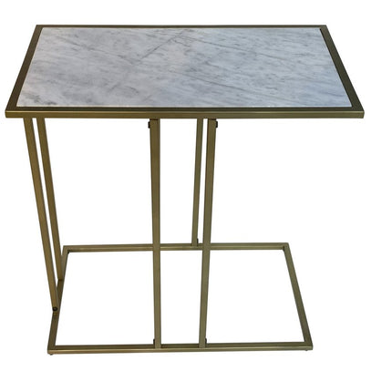 26" White and Antiqued Gold Marble and Iron Frame End Table