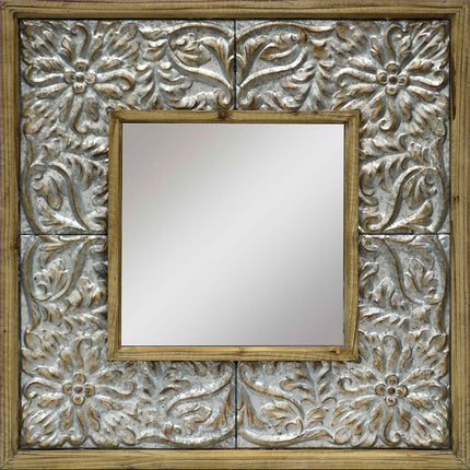 39" Light Brown Wood Square Accent Mirror