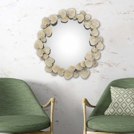 29" Beige Metal Round Accent Mirror