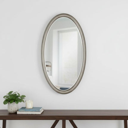 44" Silver Wood Oval Accent Mirror