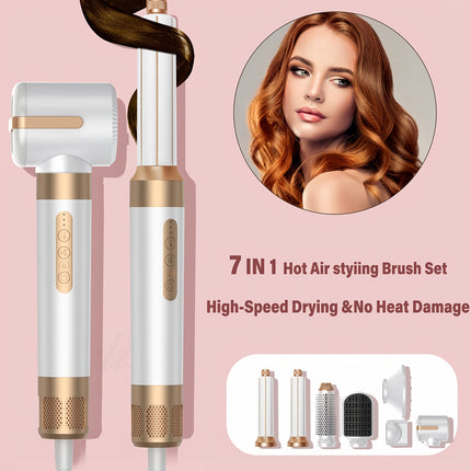7-in-1 Ionic Hair Dryer & Styler Kit - 1400W High-Power Hair Dryer with Automatic Curling Wand
