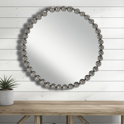 24" Dark Gray Iron Beaded Round Accent Mirror
