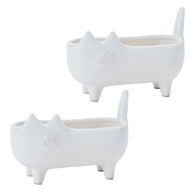 Set of Two White Ceramic 1 Ounce Statue Planters