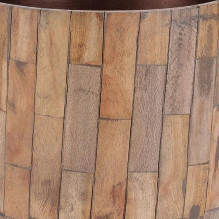 Set of Two Brown Wood 1 Ounce Round Pot Planters