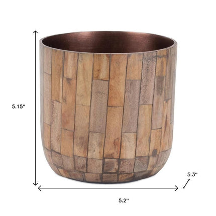 Set of Two Brown Wood 1 Ounce Round Pot Planters