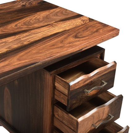 68" Dark Brown Solid Wood Writing Desk and Bookshelf Set With Four Drawers