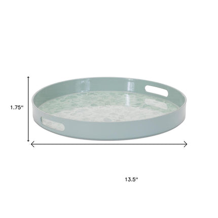 14" Pale Sage Mushrooms Round Serving Tray With Handles