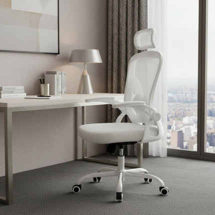 White and Black Adjustable Height Swivel Rolling Office Chair