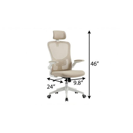 Beige and White Adjustable Height Swivel Rolling Executive Office Chair
