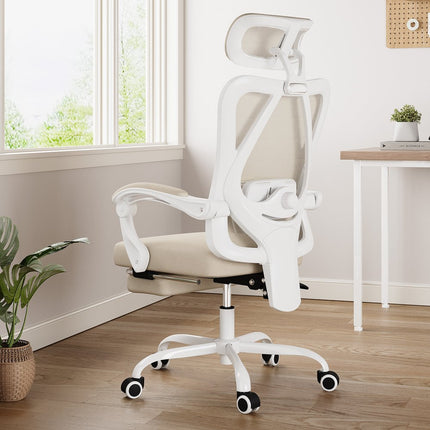Beige White and Black Adjustable Height Swivel Rolling Office Chair