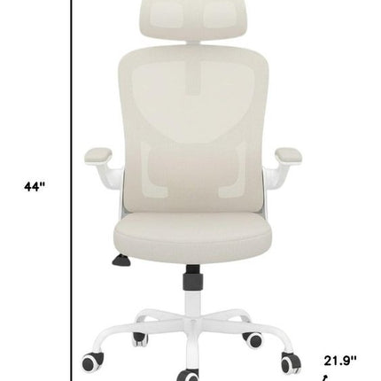 Beige White and Black Adjustable Height Swivel Rolling Office Chair