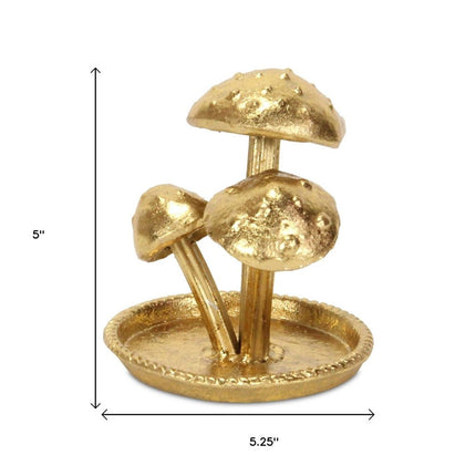 5" Gold Cast Iron Three Mushroom Trinket Tray