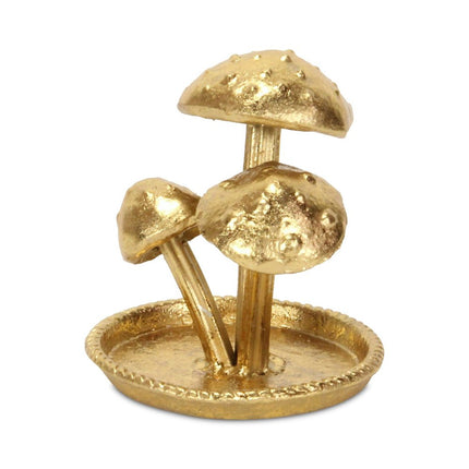 5" Gold Cast Iron Three Mushroom Trinket Tray