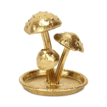 5" Gold Cast Iron Three Mushroom Trinket Tray
