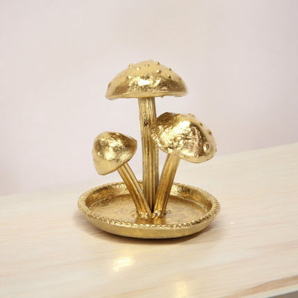 5" Gold Cast Iron Three Mushroom Trinket Tray