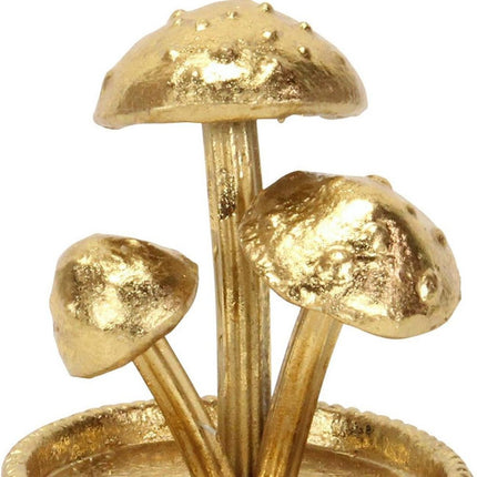 5" Gold Cast Iron Three Mushroom Trinket Tray