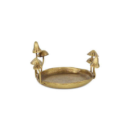 6" Antiqued Gold Cast Iron Mushrooms Trinket Tray