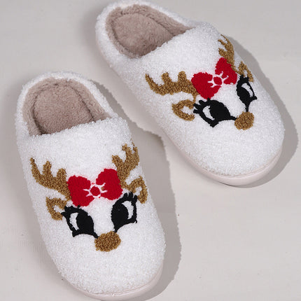 White Christmas Cartoon Pattern Plush Slippers