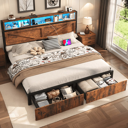 Modern Farmhouse Bed Frame with Storage Headboard