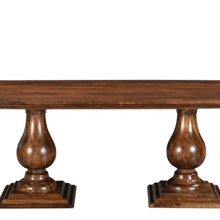 Seven Piece Brown Solid Wood Dining Set with Six Chairs