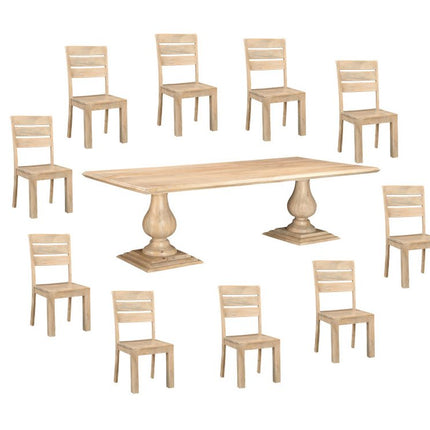 11 Piece Beige Solid Wood Dining Set with 10