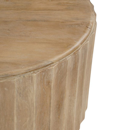 Two Piece Natural Solid Wood Round Drum Coffee And End Table Set