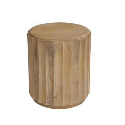 Two Piece Natural Solid Wood Round Drum Coffee And End Table Set