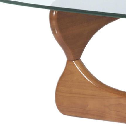 54" Clear and Brown Glass and Wood Triangle Abstract Coffee Table