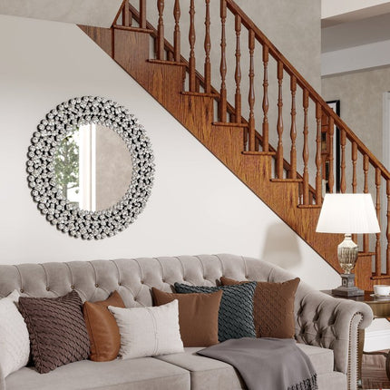 26" Silver Round Faux Crystal Bling Framed Accent Mirror