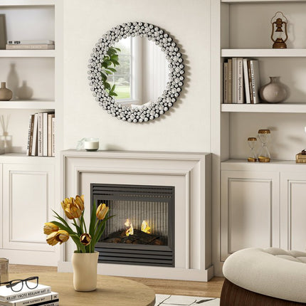 20" Silver Round Faux Crystal Bling Framed Accent Mirror