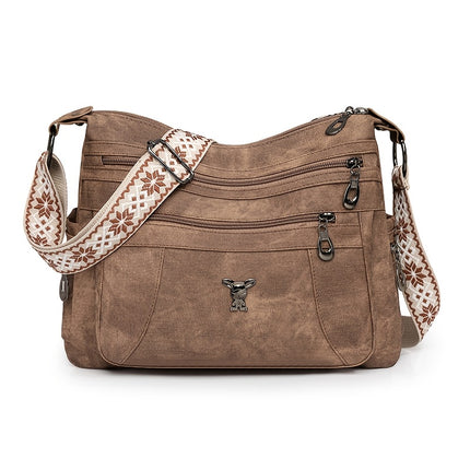 Women's Vintage Bohemian PU Shoulder Bag Adjustable Strap & Zipper Closure