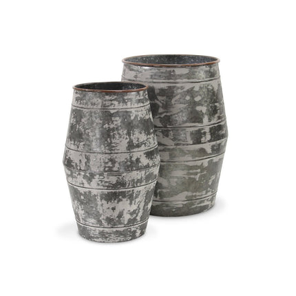 Set of Two Gray Galvanized Metal Cylinder Floor Vases