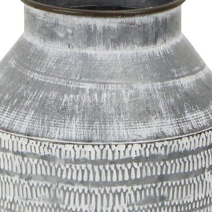 13" Gray Galvanized Metal Geometric Patterned Jug Vase