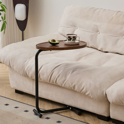Set of Two Brown and Black Wood and Metal Oval End Tables